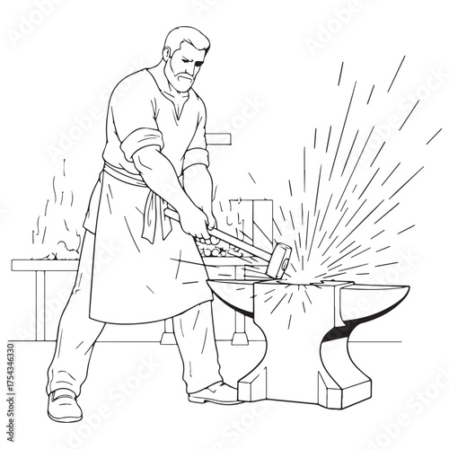 Modern Blacksmith Line Art – Blacksmith Vector Graphic with Streamlined Craft Detailing – Blacksmith Drawing – Line Art Drawing of Blacksmith – Blacksmith Icon
