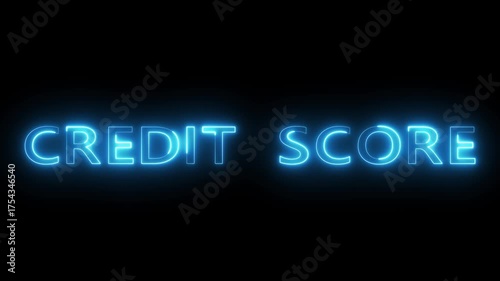 Neon Credit score text animation. Neon text letter animation on black background.