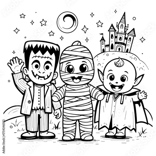 Halloween coloring book illustration set