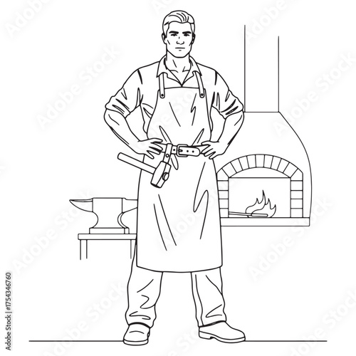 Skilled Forge Blacksmith Line Art – Blacksmith Vector Drawing with Defined Industrial Character – Blacksmith Drawing – Vector of Blacksmith – Blacksmith Sketch