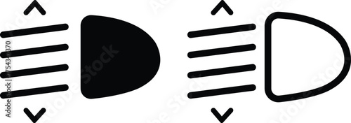 Light indicator dashboard icon set flat, outline styles with automotive car symbols, headlight beam signs, fog light, automatic lamp, dashboard interface vectors illustration black silhouette designs.