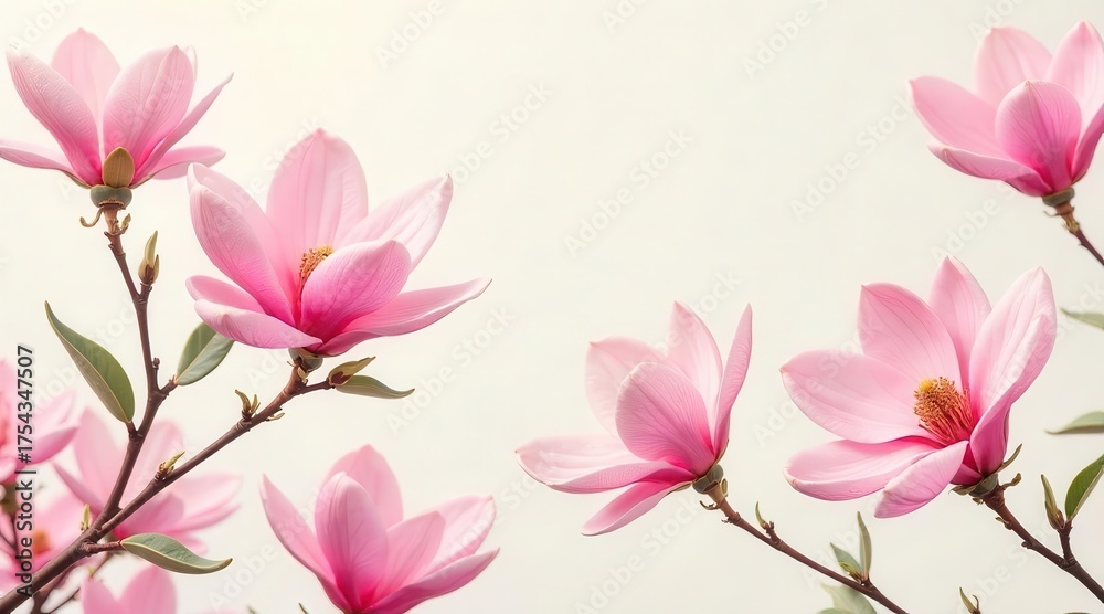 Fototapeta premium Delicate pink blossoms adorning slender branches, evoking the soft arrival of a new season with grace and gentle beauty