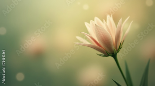 A delicate pink-cream flower bathed in soft, diffused light, creating a dreamy effect