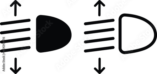 Light indicator dashboard icon set flat, outline styles with automotive car symbols, headlight beam signs, fog light, automatic lamp, dashboard interface vectors illustration black silhouette designs.