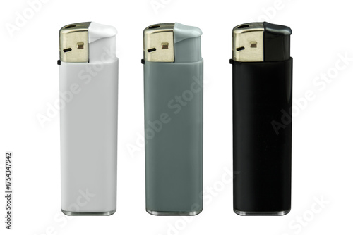3 Elektronik Feuerzeuge Set  Hintergrund transparent PNG cut out  Lighters