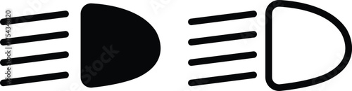 Light indicator dashboard icon set flat, outline styles with automotive car symbols, headlight beam signs, fog light, automatic lamp, dashboard interface vectors illustration black silhouette designs.