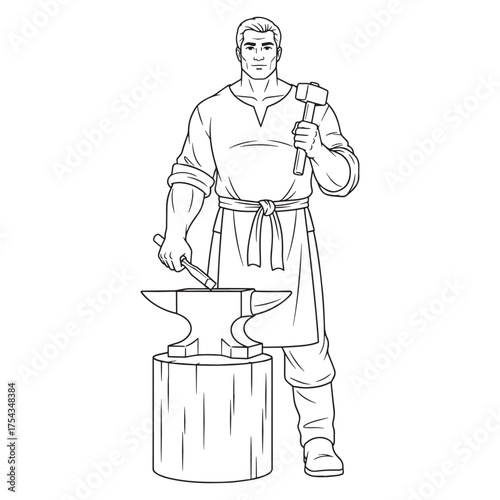 Traditional Blacksmith Line Art – Blacksmith Vector Artwork with Defined Artisan Form – Blacksmith Drawing – Vector of Blacksmith – Blacksmith Sketch