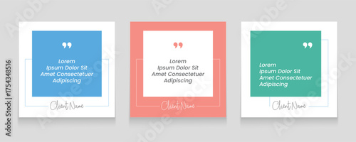 Quote frames blank templates set. Set of speech bubble quotes template. Textbox isolated on a color background. Testimonials text in brackets, citation empty quote bubbles