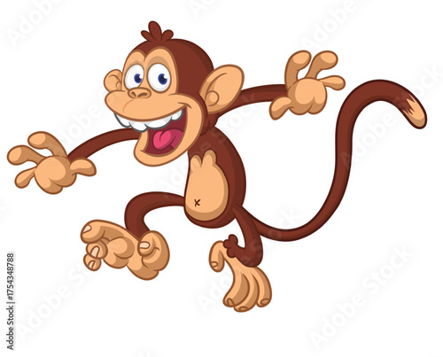 Cartoon funny monkey chimpanzee with cute face expresion. Vector illustration isolated on white