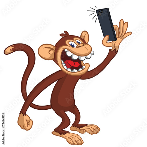 Cartoon funny monkey chimpanzee with cute face expresion. Vector illustration isolated on white