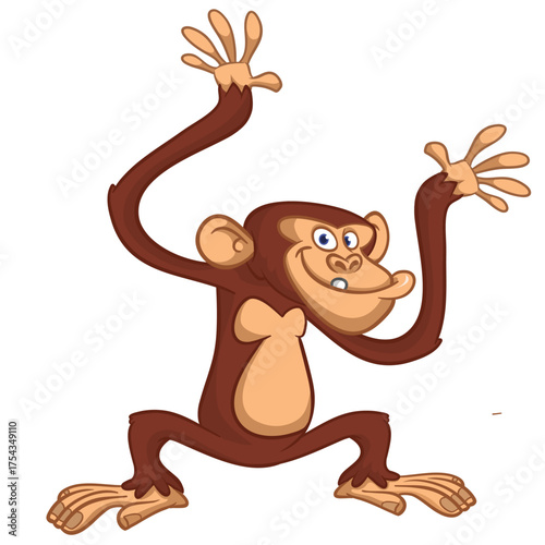 Cartoon funny monkey chimpanzee with cute face expresion. Vector illustration isolated on white