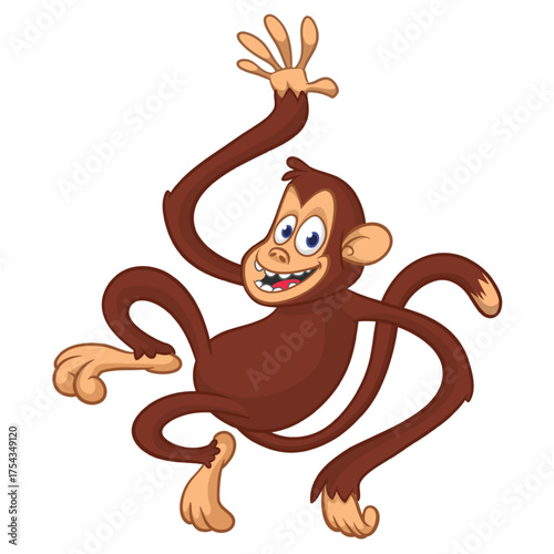 Cartoon funny monkey chimpanzee with cute face expresion. Vector illustration isolated on white
