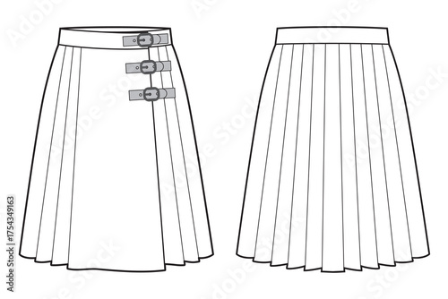 Fashion sketch of the kilt skirt flat sketch