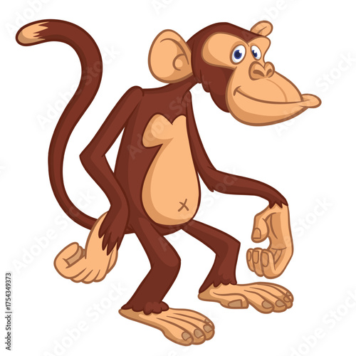 Cartoon funny monkey chimpanzee with cute face expresion. Vector illustration isolated on white