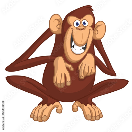 Cartoon funny monkey chimpanzee with cute face expresion. Vector illustration isolated on white