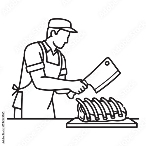 Expert Craftsman Butcher Line Art – Butcher Vector Artwork with Elegant Proportions – Butcher Drawing – Vector of Butcher – Butcher Sketch
