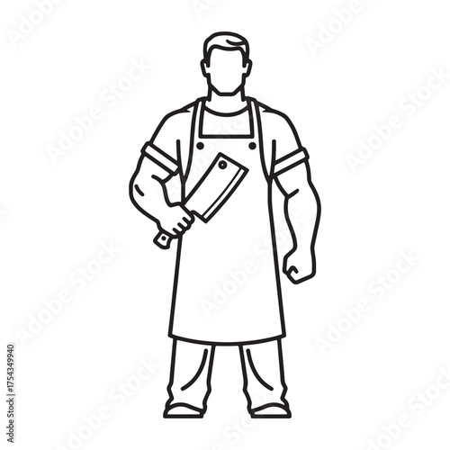 Knowledgeable Butcher Line Art – Butcher Vector Illustration Featuring Clean Defined Shape – Butcher Drawing – Line Art Drawing of Butcher – Butcher Icon