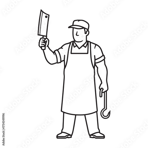 Reliable Butcher Line Art – Butcher Vector Graphic Displaying Smooth Traditional Lines – Butcher Drawing – Line Art Drawing of Butcher – Butcher Icon