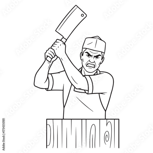 Veteran Butcher Line Art – Butcher Vector Illustration with Professional Clean Appearance – Butcher Drawing – Line Art Drawing of Butcher – Butcher Icon