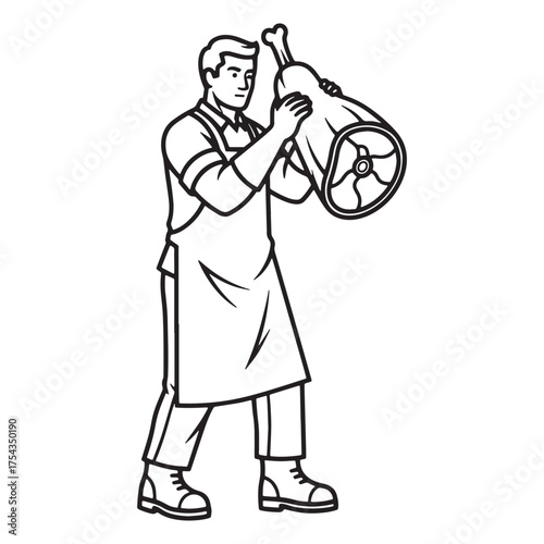 Artisan Butcher Line Art – Butcher Vector Outline Displaying Balanced Refined Contours – Butcher Drawing – Vector of Butcher – Butcher Sketch