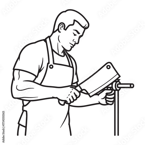 Master Butcher Line Art – Butcher Vector Graphic with Clean Balanced Structure – Butcher Drawing – Line Art Drawing of Butcher – Butcher Icon