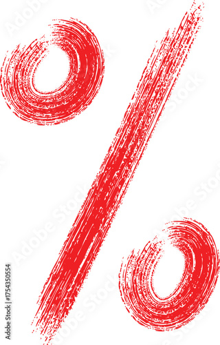 Hand painted red percentage symbol with a brush stroke texture on a white background.
