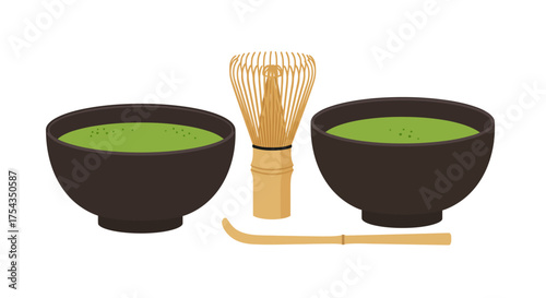Matcha Tea Set with Bowls Whisk and Spoon.