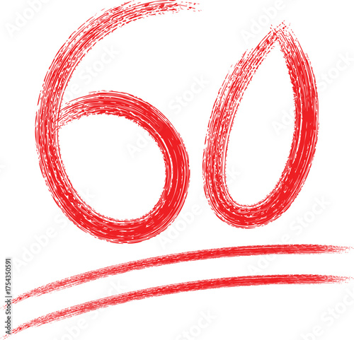 Red chalk number sixty with double underline indicating a score or grade.