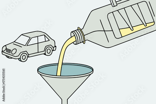 Fuel pouring into funnel next to car