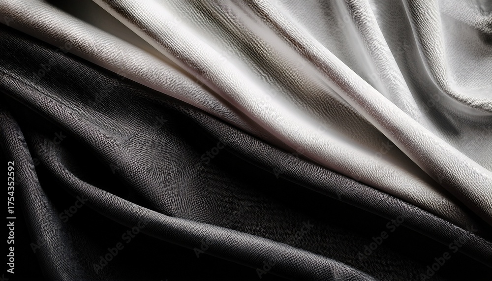 Obraz premium Black White Light Gray Fabric Cloth Natural Linen Fabric Texture Background Close Up Empty Design