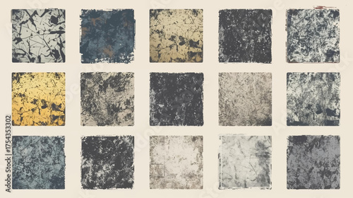 A collection of fifteen textured square backgrounds with grunge effects, perfect for adding depth and visual interest to any design or artistic project.