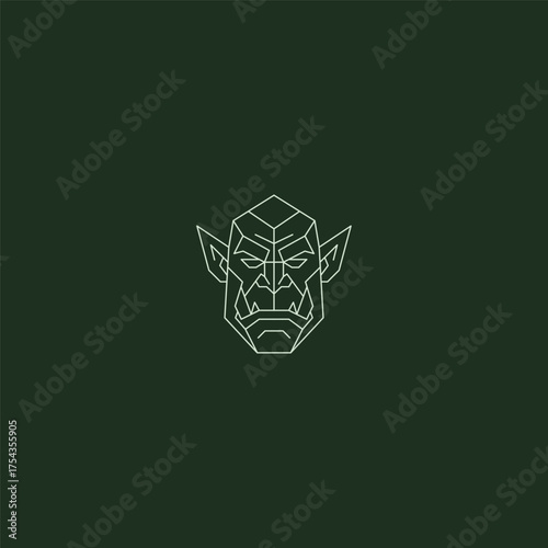 Orc head line art fantasy warrior creature logo design.