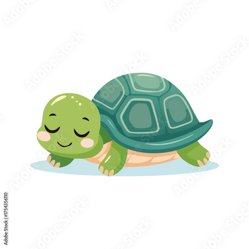 Contented turtle with closed eyes resting peacefully