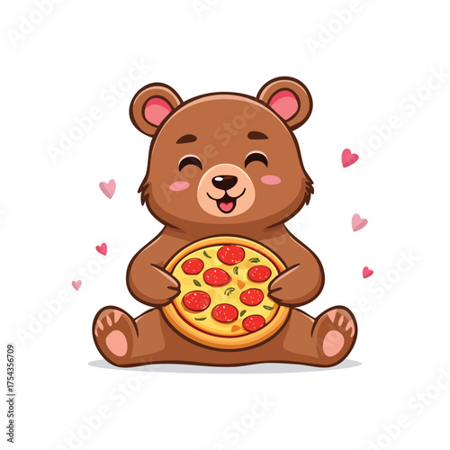 Cheerful bear pizza love heartshaped delight