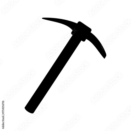 Silhouette of a pickaxe with a long handle on white background