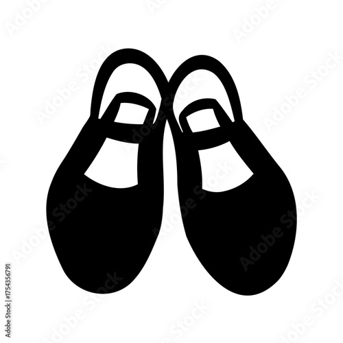 Stylized Black Silhouette Illustration of Children's Mary Jane Shoes with Strap