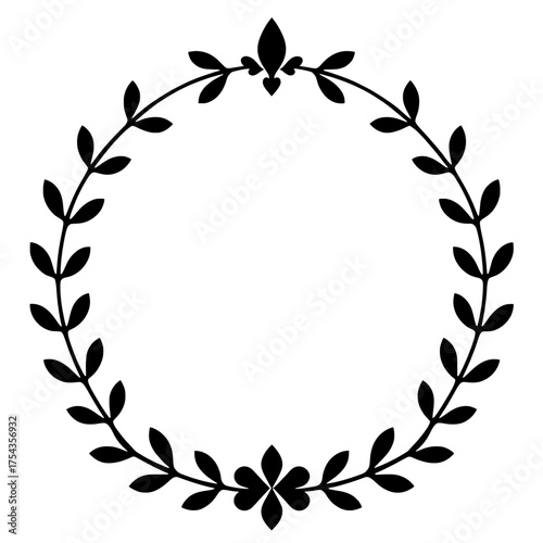 elegant black floral wreath frame with decorative elements, perfect for invitations and design accents