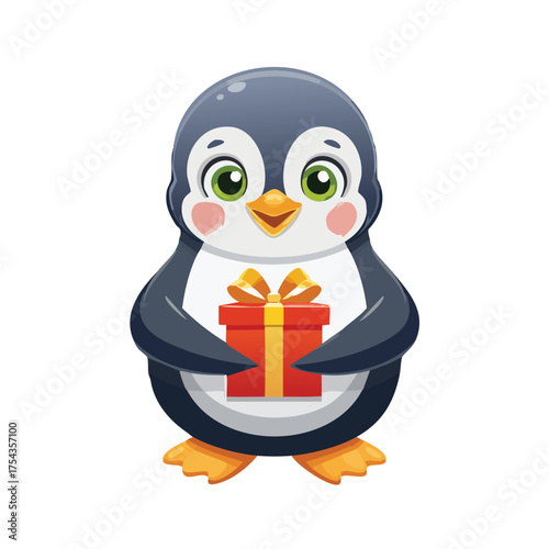 Friendly penguin offers gift