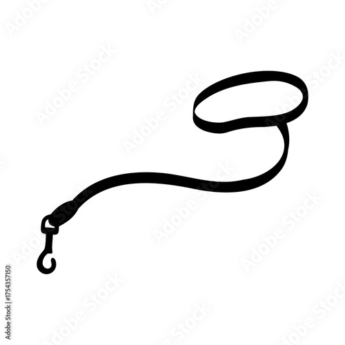 Black and white graphic of a retractable dog leash with loop handle