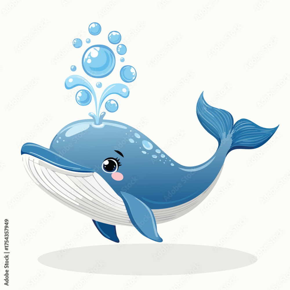 Fototapeta premium Playful azure cetacean spouting bubbly water