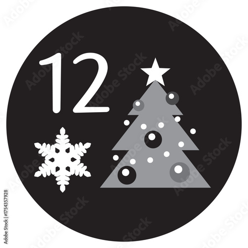 シンプルなクリスマスツリーと12月のイラスト
