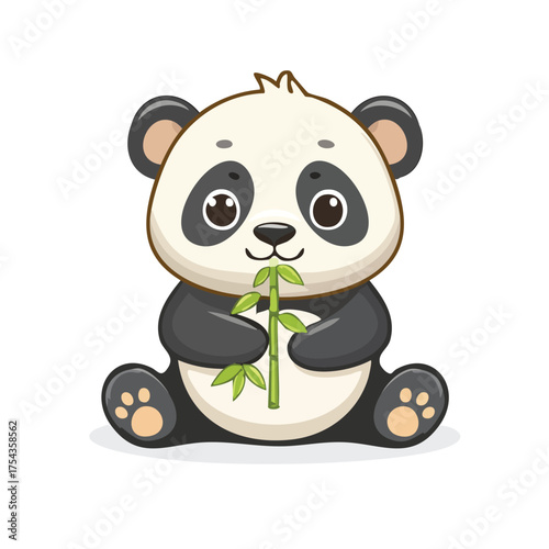 Cute panda enjoys bamboo