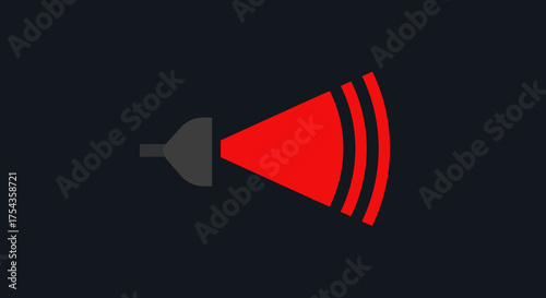 Red Light Emission Icon with Gray Source and Signal Waves.