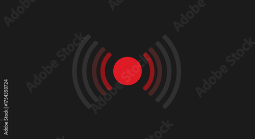 Red Circle with Emanating Waves on Dark Background.