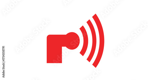 Red Communication Signal Icon with Waves on White Background.