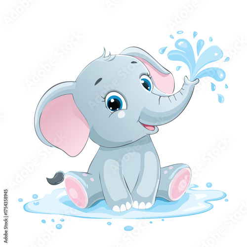 Playful gray elephant splashing water happily