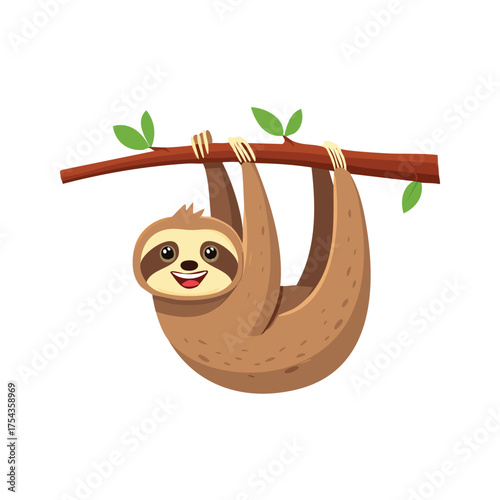 Happy brown creature hanging branch