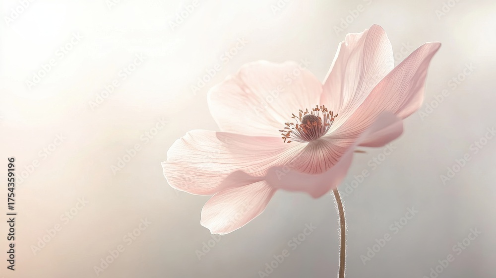 Naklejka premium Soft pink flower blooms gently under warm light in a serene environment