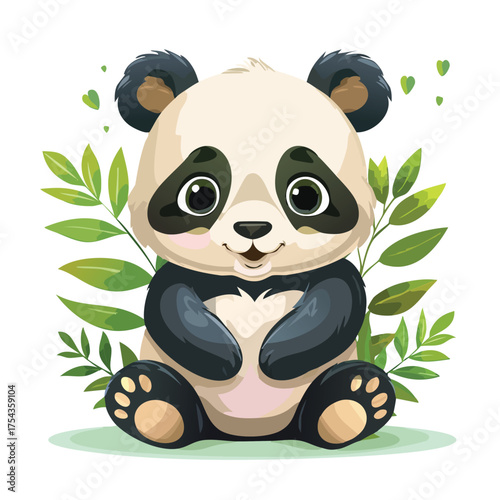 Smiling panda surrounded by vibrant foliage