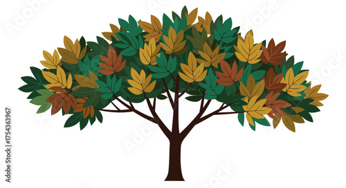 Stylized Tree with Colorful Autumn Leaves Illustration.